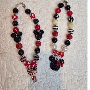 Minnie Mouse Necklace pair Disney vacation Red‎ Black White